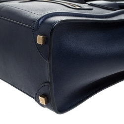 Pre Owned Celine Navy Blue Leather Micro Luggage Tote