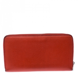 Pre Owned Celine Orange Leather Multi-function Zip Around Wallet