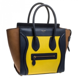 Pre Owned Celine Tri Color Leather Micro Luggage Tote