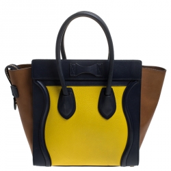 Pre Owned Celine Tri Color Leather Micro Luggage Tote