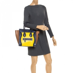 Pre Owned Celine Tri Color Leather Micro Luggage Tote