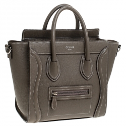 Pre Owned Celine Olive Green Leather Nano Luggage Tote