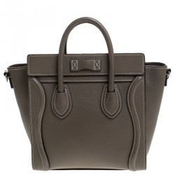 Pre Owned Celine Olive Green Leather Nano Luggage Tote