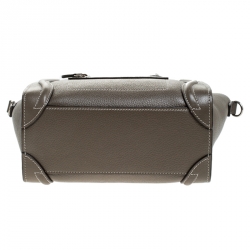 Pre Owned Celine Olive Green Leather Nano Luggage Tote