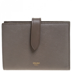 CELINE Medium Strap Leather Wallet Grey Celine