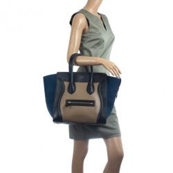 Pre Owned Celine Tricolor Mini Luggage Leather and Suede Tote 