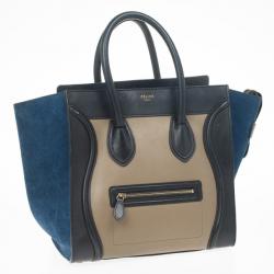 Pre Owned Celine Tricolor Mini Luggage Leather and Suede Tote 
