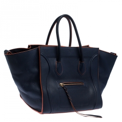 Pre Owned Celine Navy Blue Leather Medium Phantom Luggage Tote