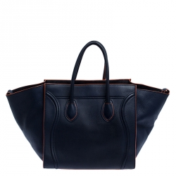 Pre Owned Celine Navy Blue Leather Medium Phantom Luggage Tote