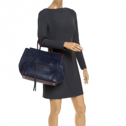 Pre Owned Celine Navy Blue Leather Medium Phantom Luggage Tote