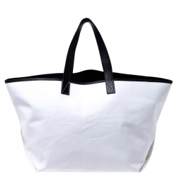 Celine White/Black Canvas and Leather Horizontal Cabas Tote Bag