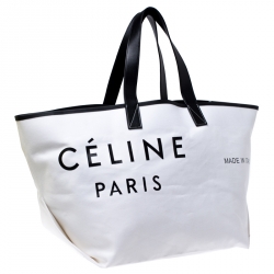 Celine White/Black Canvas and Leather Horizontal Cabas Tote Bag