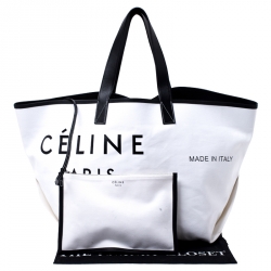 Celine White/Black Canvas and Leather Horizontal Cabas Tote Bag