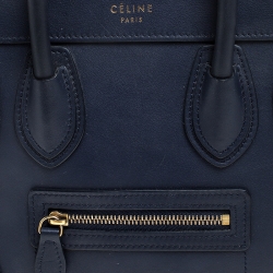 Pre Owned Celine Navy Blue Leather Nano Luggage Tote