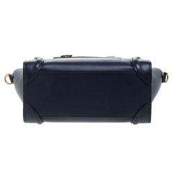 Pre Owned Celine Navy Blue Leather Nano Luggage Tote