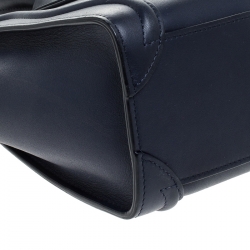 Pre Owned Celine Navy Blue Leather Nano Luggage Tote