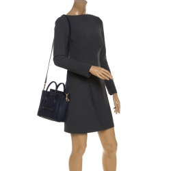 Pre Owned Celine Navy Blue Leather Nano Luggage Tote