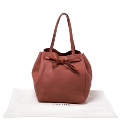 Pre Owned Celine Coral Peach Leather Phantom Cabas Shopper Tote