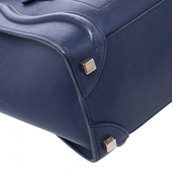 Pre Owned Celine Navy Blue Leather Micro Luggage Tote