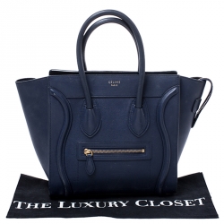 Pre Owned Celine Navy Blue Leather Micro Luggage Tote