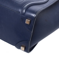 Pre Owned Celine Navy Blue Leather Micro Luggage Tote
