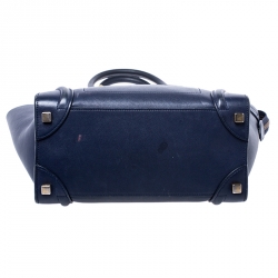 Pre Owned Celine Navy Blue Leather Micro Luggage Tote