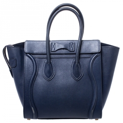 Pre Owned Celine Navy Blue Leather Micro Luggage Tote