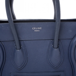 Pre Owned Celine Navy Blue Leather Micro Luggage Tote