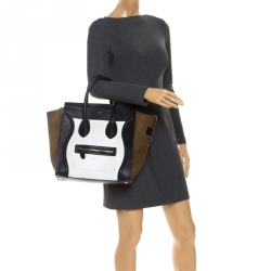 Pre Owned Celine Tricolor Leather and Nubuck Mini Luggage Tote