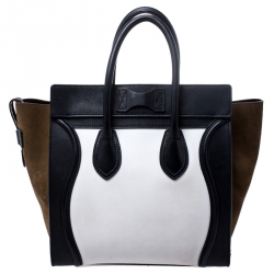 Pre Owned Celine Tricolor Leather and Nubuck Mini Luggage Tote