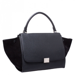 Pre Owned Celine Black Leather and Suede Small Trapeze Bag