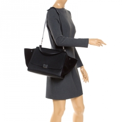 Pre Owned Celine Black Leather and Suede Small Trapeze Bag