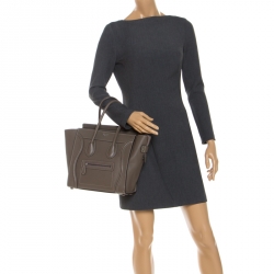 Pre Owned Celine Taupe Leather Micro Luggage Tote 