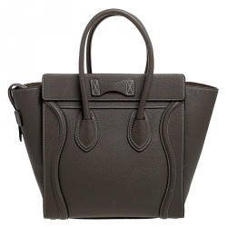Pre Owned Celine Taupe Leather Micro Luggage Tote 