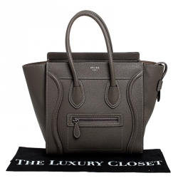 Pre Owned Celine Taupe Leather Micro Luggage Tote 