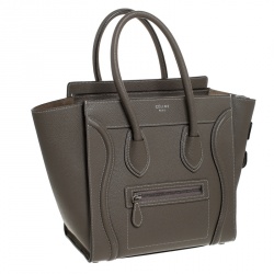 Pre Owned Celine Taupe Leather Micro Luggage Tote 