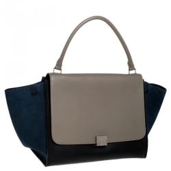 Pre Owned Celine Tri Color Leather and Suede Large Trapeze Bag