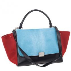 Celine Tricolor Medium Pony Hair Trapeze Bag