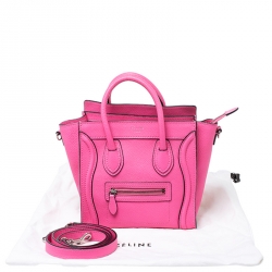 Pre Owned Celine Neon Pink Leather Nano Luggage Tote