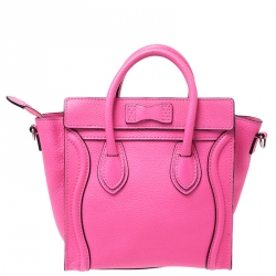 Pre Owned Celine Neon Pink Leather Nano Luggage Tote