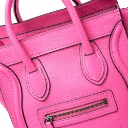 Pre Owned Celine Neon Pink Leather Nano Luggage Tote
