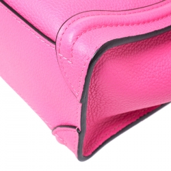 Pre Owned Celine Neon Pink Leather Nano Luggage Tote
