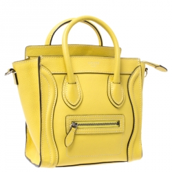 Pre Owned Celine Yellow Leather Nano Luggage Tote