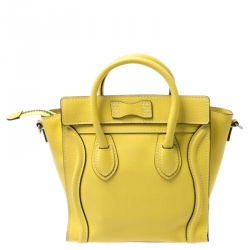 Pre Owned Celine Yellow Leather Nano Luggage Tote