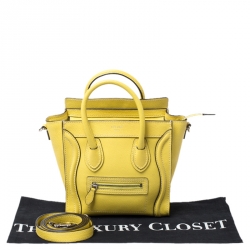 Pre Owned Celine Yellow Leather Nano Luggage Tote