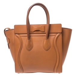 Pre Owned Celine Tan Leather Micro Luggage Tote