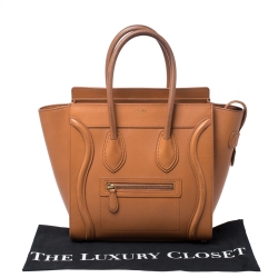 Pre Owned Celine Tan Leather Micro Luggage Tote