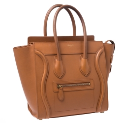 Pre Owned Celine Tan Leather Micro Luggage Tote