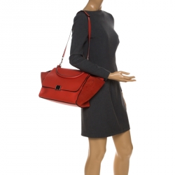 Pre Owned Celine Red Leather and Suede Medium Trapeze Bag