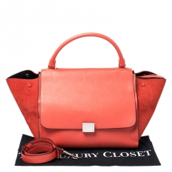 Pre Owned Celine Red Leather and Suede Medium Trapeze Bag